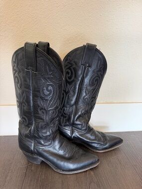 Justin Boots Black Leather Western Cowboy Boots